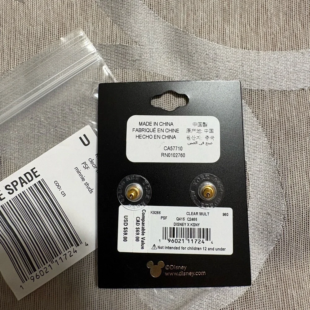 kate spade Gold-Tone Minnie Mouse Crystal Stud Earrings with Pink Bows - Picture 4 of 4